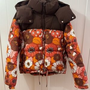 Zara Floral Puffer Jacket with Hood